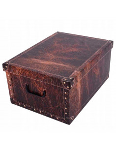 Caja de cartón plegable con asas, diseño de imitación de cuero, almacenamiento, organizador de ropa, juguetes, libros (Marrón os