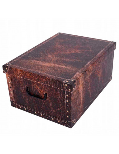 Caja de cartón plegable con asas, diseño de imitación de cuero, almacenamiento, organizador de ropa, juguetes, libros (Marrón os