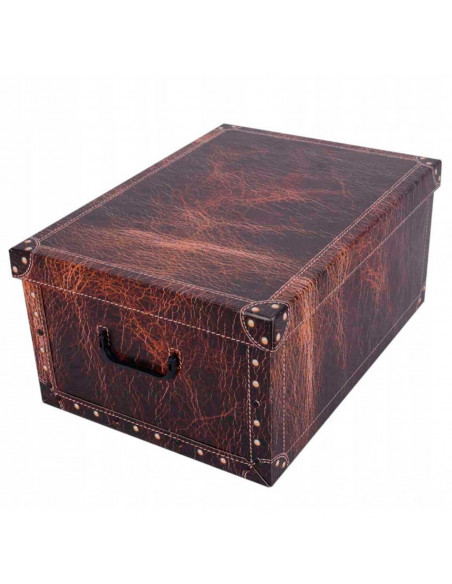 Caja de cartón plegable con asas, diseño de imitación de cuero, almacenamiento, organizador de ropa, juguetes, libros (Marrón os Caja de cartón plegable con asas, diseño de imitación de cuero, almacenamiento, organizador de ropa, juguetes, libros (Marrón os