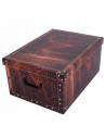Caja de cartón plegable con asas, diseño de imitación de cuero, almacenamiento, organizador de ropa, juguetes, libros (Marrón os