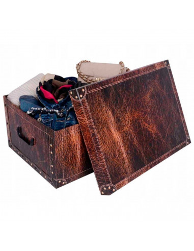 Caja de cartón plegable con asas, diseño de imitación de cuero, almacenamiento, organizador de ropa, juguetes, libros (Marrón os