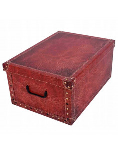 Caja de cartón con asas plegable, diseño de imitación de cuero, almacenamiento, organizador de ropa, juguetes, libros (Color roj