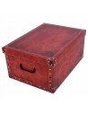 Caja de cartón con asas plegable, diseño de imitación de cuero, almacenamiento, organizador de ropa, juguetes, libros (Color roj