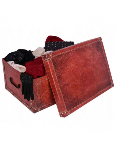 Caja de cartón con asas plegable, diseño de imitación de cuero, almacenamiento, organizador de ropa, juguetes, libros (Color roj