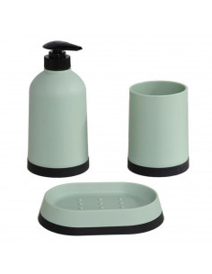 Set de baño clásico con dispensador de jabón, vaso y jabonera. dispensador de 3 x 8 x 14 cm, color verde