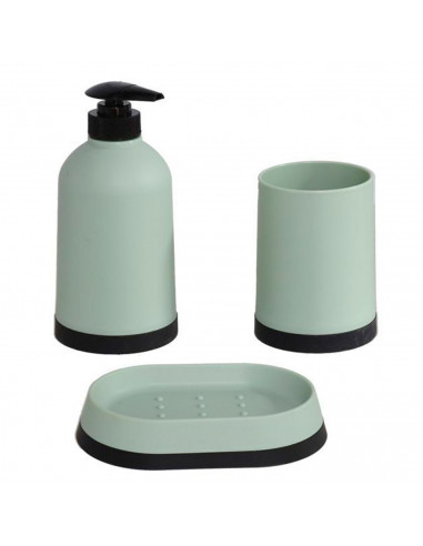Set de baño clásico con dispensador de jabón, vaso y jabonera. dispensador de 3 x 8 x 14 cm, color verde
