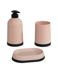 Set de baño clásico con dispensador de jabón, vaso y jabonera. dispensador de 14 x 8 x 8cm, color rosa