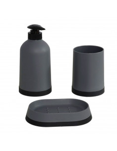 Set de baño clásico con dispensador de jabón, vaso y jabonera. dispensador de 14cm x 8cm x 8cm, color negro