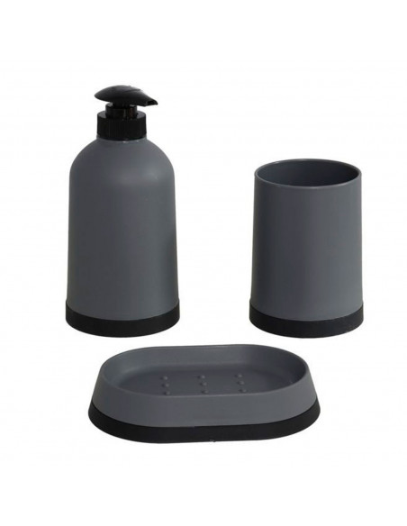 Set de baño clásico con dispensador de jabón, vaso y jabonera. dispensador de 14cm x 8cm x 8cm, color negro
