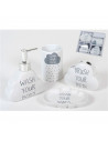 Set de baño de cerámica con dispensador de jabón, vaso, jabonera y portacepillos. dispensador de 15 x 12 x 4 cm, color blanco