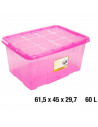 Caja de almacenaje con tapa, plástico translúcido, cajón multiusos, ordenación, almacenamiento de objetos, hogar, 60 litros, 29,