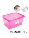Caja de almacenaje con tapa, plástico translúcido, cajón multiusos, ordenación, almacenamiento de objetos, hogar, 60 litros, 29,