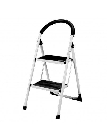 Tradineur - Escalera plegable de acero con 2 peldaños antideslizantes de 30 x 20 cm, taburete multiusos, uso interior o exterior