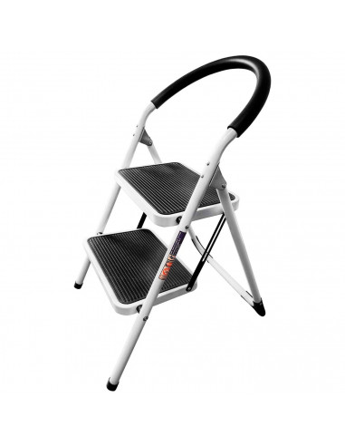 Tradineur - Escalera plegable de acero con 2 peldaños antideslizantes de 30 x 20 cm, taburete multiusos, uso interior o exterior