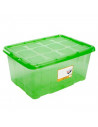Caja para almacenaje con tapa, plástico translúcido, cajón multiusos, ordenación, almacenamiento objetos, hogar, 60 litros, 29,7
