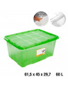 Caja para almacenaje con tapa, plástico translúcido, cajón multiusos, ordenación, almacenamiento objetos, hogar, 60 litros, 29,7