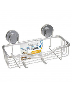 Estantería baño estantería rectangular ducha aluminio 7 x 30 x 15 cm. Estantes de baño para colgar pared, organizador ducha (Gri