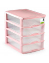 Tradineur - Cajonera sobremesa de plástico, 4 cajones, torre de almacenaje multiusos, escritorio, armario, baño, oficina (Rosa,