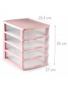 Tradineur - Cajonera sobremesa de plástico, 4 cajones, torre de almacenaje multiusos, escritorio, armario, baño, oficina (Rosa,