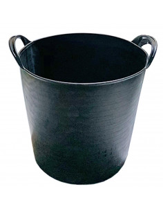 Tradineur - Capazo de plástico 26 litros, 30 x 36 cm, negro. Cesto, cubo flexible, contenedor multifuncional, establo, jardín, a