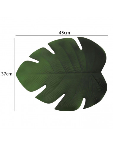Mantel individual de plastico con diseño de hoja, para hosteleria y cocina, Tamaño 45 x 37 cm, Color Verde