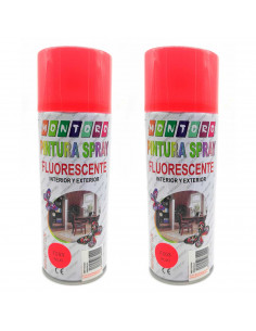 Montoro - Pack de 2 botes de pintura en spray Rojo Fluorescente F203 400 ml. Válido para multitud de materiales de interior y ex