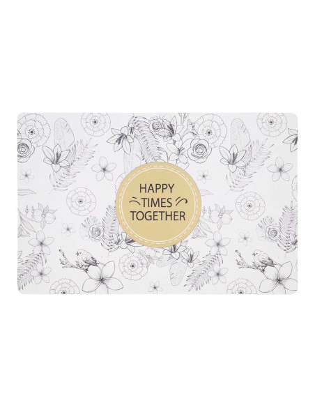 Mantel Individual con diseño floral para la mesa de comedor de plástico, fácil de limpiar, tamaño 28 x 43 cm. Color Blanco y neg