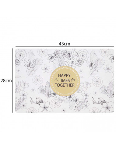Mantel Individual con diseño floral para la mesa de comedor de plástico, fácil de limpiar, tamaño 28 x 43 cm. Color Blanco y neg