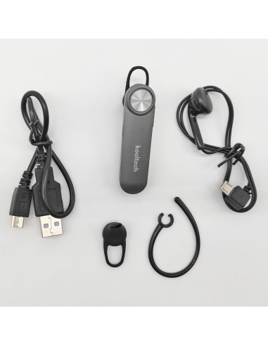 Kooltech - Auricular inalámbrico bluetooth, manos libres con micrófono, sonido estéreo, control de voz, LED, batería larga durac