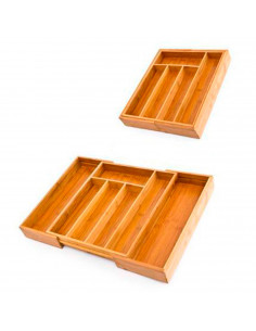 Cubertero, organizador de cubiertos de bambú extensible 5 a 7 compartimentos, 46 x 43 x 5 cm. Bandeja, porta utensilios de mader