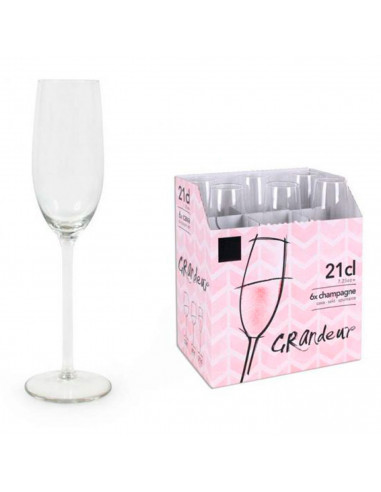 Set de 6 copas de cava de cristal, modelo grandeur, champán, cócteles, champagne, aptas para lavavajillas, celebraciones (21 cl,
