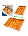 Cubertero, organizador de cubiertos de bambú extensible 5 a 7 compartimentos, 46 x 43 x 5 cm. Bandeja, porta utensilios de mader