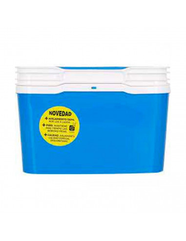 Nevera portátil con asa, 5 litros, polipropileno,porta alimentos para playa, acampada, camping, 19 x 26 x 20 cm, color azul y bl