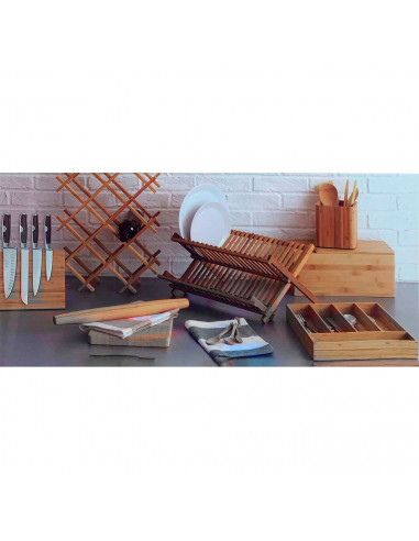 Cubertero, organizador de cubiertos de bambú extensible 5 a 7 compartimentos, 46 x 43 x 5 cm. Bandeja, porta utensilios de mader