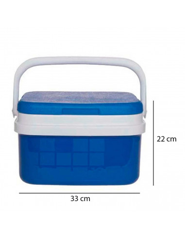 Nevera portátil con asa, 10 litros, polipropileno, porta alimentos para playa, acampada, camping, 22 x 33 x 24 cm, color azul y