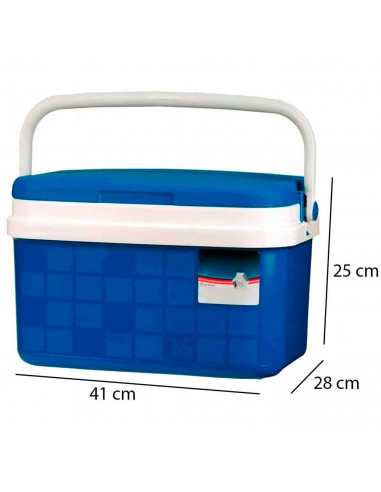 Nevera portátil con asa, 16 litros, polipropileno,porta alimentos para playa, acampada, camping, 25 x 41 x 28 cm, color azul y b