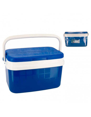 Nevera portátil con asa, 16 litros, polipropileno,porta alimentos para playa, acampada, camping, 25 x 41 x 28 cm, color azul y b
