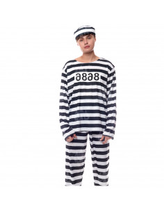 Disfraz presidiario a rayas, fibra sintética, incluye gorro, preso, cárcel, carnaval, halloween, cosplay, fiestas, adulto unisex