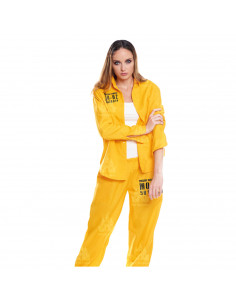 Disfraz presidiaria amarillo, fibra sintética, incluye camiseta y pantalón, preso, cárcel, carnaval, halloween, cosplay, adulto