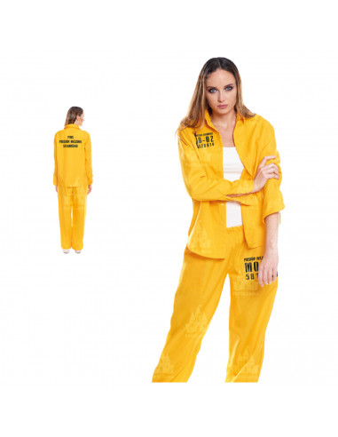 Disfraz de prisionera color amarillo con letras negras para jóvenes y adultos para carnaval, halloween, celebraciones, talla M