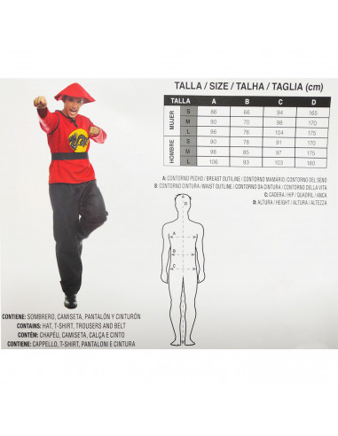 Disfraz de chino, incluye sombrero, camiseta, pantalón y cinturón, fibra sintética, carnaval, halloween, cosplay, fiestas, adult