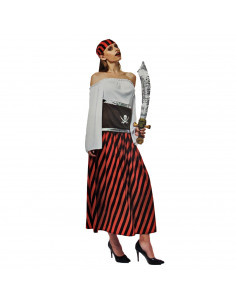 Disfraz pirata, incluye camiseta, falda y pañuelo, fibra sintética, carnaval, halloween, cosplay, fiestas, adulto mujer, talla S