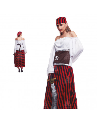 Disfraz pirata, incluye camiseta, falda y pañuelo, fibra sintética, carnaval, halloween, cosplay, fiestas, adulto mujer, talla S