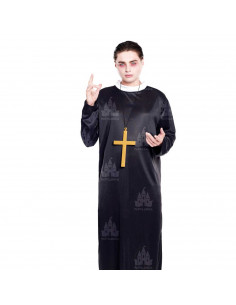 Disfraz cura color negro con crucifijo como colgante para jóvenes y adultos para carnaval, halloween, talla L