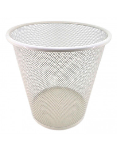 Tradineur - Papelera de rejilla - Fabricado en Metal - Ideal para Oficinas, Habitaciones y Aulas - Ø 26 x 25 cm - Color Blanco
