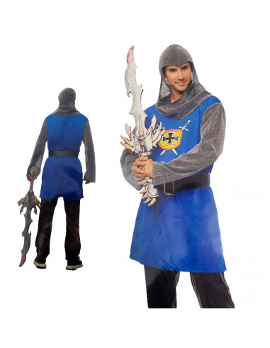 Disfraz de caballero medieval de color azul para jóvenes y adultos para carnaval, halloween, celebraciones, talla L