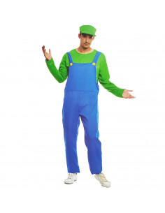 Disfraz de fontanero de color verde con gorra incluida para jóvenes y adultos para carnaval, halloween, talla S