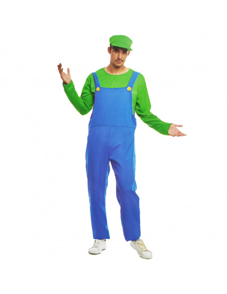 Disfraz de fontanero de color verde con gorra incluida para jóvenes y adultos para carnaval, halloween, talla S