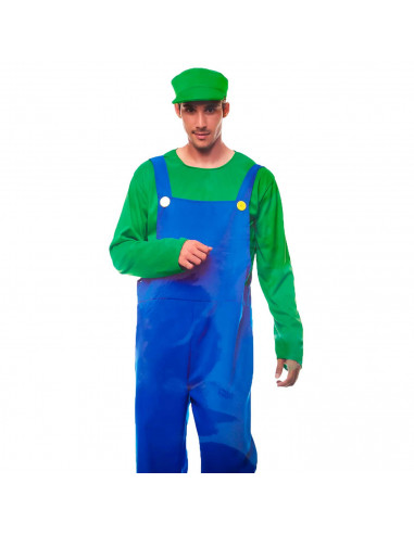 Disfraz de fontanero de color verde con gorra incluida para jóvenes y adultos para carnaval, halloween, talla S