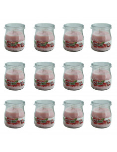 Lumar - Pack de 12 Velas perfumadas con olor a fresas con nata en frasco de cristal yogur, 100 g. Juego de velas aromáticas deco